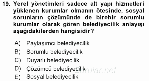 Sosyal Hizmet Yönetimi 2015 - 2016 Dönem Sonu Sınavı 19.Soru