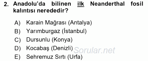 Anadolu Arkeolojisi 2015 - 2016 Tek Ders Sınavı 2.Soru