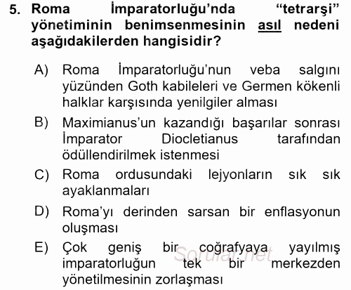 Anadolu Arkeolojisi 2015 - 2016 Tek Ders Sınavı 5.Soru