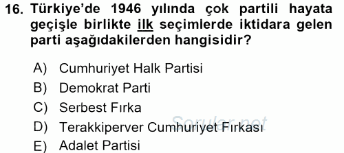 Türkiye´nin Toplumsal Yapısı 2015 - 2016 Tek Ders Sınavı 16.Soru