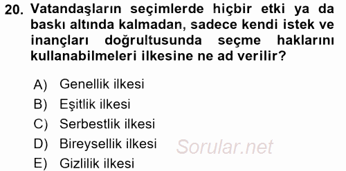 Türkiye´nin Toplumsal Yapısı 2015 - 2016 Tek Ders Sınavı 20.Soru