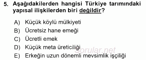 Türkiye´nin Toplumsal Yapısı 2015 - 2016 Tek Ders Sınavı 5.Soru