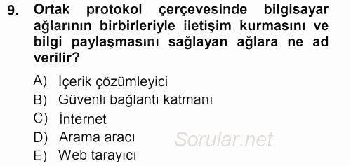 E-İş Süreçleri 2012 - 2013 Dönem Sonu Sınavı 9.Soru