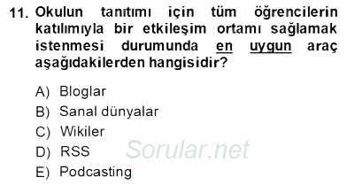İng. Öğretmenliğinde Öğretim Teknolojileri Ve Materyal Tasarımı 1 2014 - 2015 Dönem Sonu Sınavı 11.Soru