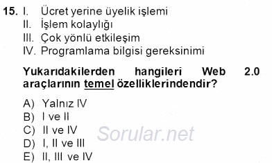 İng. Öğretmenliğinde Öğretim Teknolojileri Ve Materyal Tasarımı 1 2014 - 2015 Dönem Sonu Sınavı 15.Soru