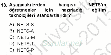 İng. Öğretmenliğinde Öğretim Teknolojileri Ve Materyal Tasarımı 1 2014 - 2015 Dönem Sonu Sınavı 18.Soru