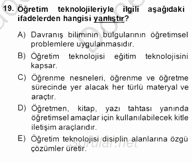 İng. Öğretmenliğinde Öğretim Teknolojileri Ve Materyal Tasarımı 1 2014 - 2015 Dönem Sonu Sınavı 19.Soru