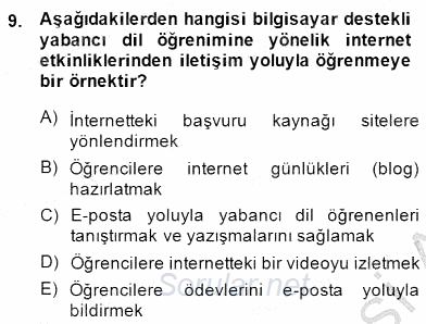 İng. Öğretmenliğinde Öğretim Teknolojileri Ve Materyal Tasarımı 1 2014 - 2015 Dönem Sonu Sınavı 9.Soru
