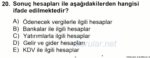 Genel Muhasebe 2 2014 - 2015 Dönem Sonu Sınavı 20.Soru