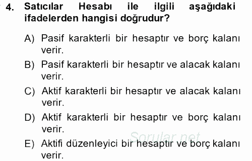 Genel Muhasebe 2 2014 - 2015 Dönem Sonu Sınavı 4.Soru