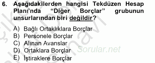 Genel Muhasebe 2 2014 - 2015 Dönem Sonu Sınavı 6.Soru