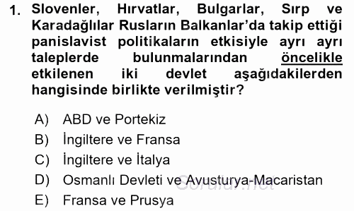 Osmanlı Tarihi (1876–1918) 2016 - 2017 Dönem Sonu Sınavı 1.Soru
