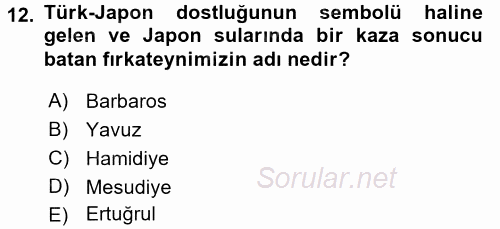 Osmanlı Tarihi (1876–1918) 2016 - 2017 Dönem Sonu Sınavı 12.Soru