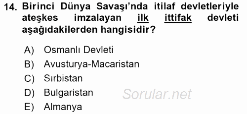 Osmanlı Tarihi (1876–1918) 2016 - 2017 Dönem Sonu Sınavı 14.Soru