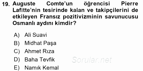 Osmanlı Tarihi (1876–1918) 2016 - 2017 Dönem Sonu Sınavı 19.Soru