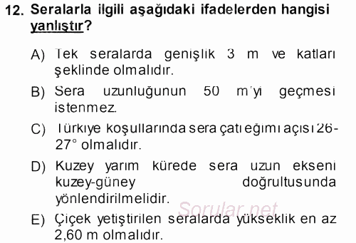 Tarımsal Yapılar ve Sulama 2013 - 2014 Ara Sınavı 12.Soru