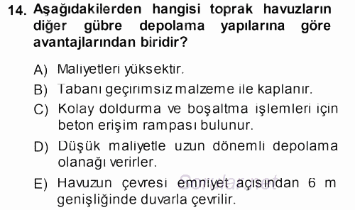 Tarımsal Yapılar ve Sulama 2013 - 2014 Ara Sınavı 14.Soru
