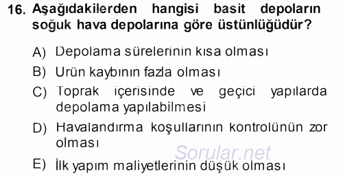 Tarımsal Yapılar ve Sulama 2013 - 2014 Ara Sınavı 16.Soru