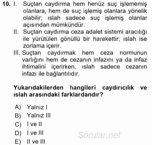 Suç Önleme Modelleri 2017 - 2018 Ara Sınavı 10.Soru