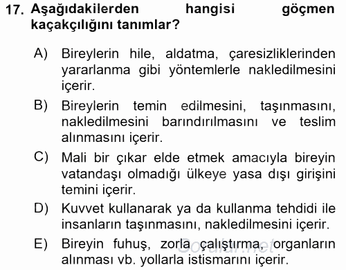 Suç Önleme Modelleri 2017 - 2018 Ara Sınavı 17.Soru