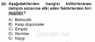 Küreselleşme ve Kültürlerarası İletişim 2012 - 2013 Ara Sınavı 20.Soru