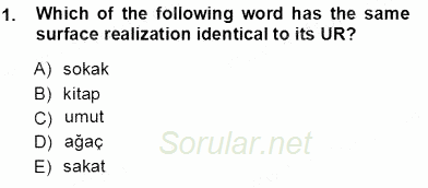 Türkçe Ses Ve Biçim Bilgisi 2012 - 2013 Ara Sınavı 1.Soru
