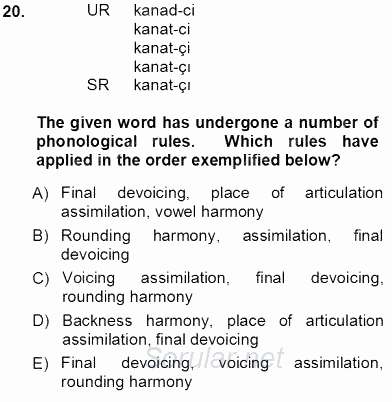 Türkçe Ses Ve Biçim Bilgisi 2012 - 2013 Ara Sınavı 20.Soru