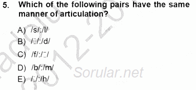 Türkçe Ses Ve Biçim Bilgisi 2012 - 2013 Ara Sınavı 5.Soru