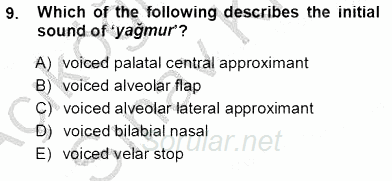 Türkçe Ses Ve Biçim Bilgisi 2012 - 2013 Ara Sınavı 9.Soru