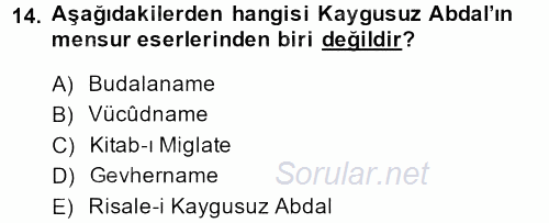 Türk Halk Şiiri 2013 - 2014 Tek Ders Sınavı 14.Soru