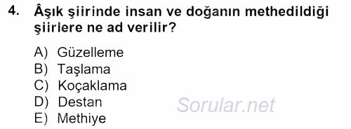 Türk Halk Şiiri 2013 - 2014 Tek Ders Sınavı 4.Soru