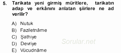 Türk Halk Şiiri 2013 - 2014 Tek Ders Sınavı 5.Soru