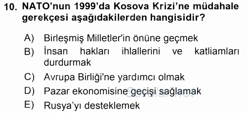 Uluslararası İlişkilere Giriş 2016 - 2017 Dönem Sonu Sınavı 10.Soru