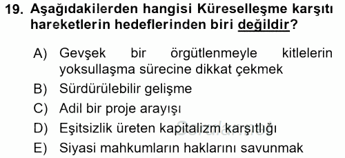 Uluslararası İlişkilere Giriş 2016 - 2017 Dönem Sonu Sınavı 19.Soru