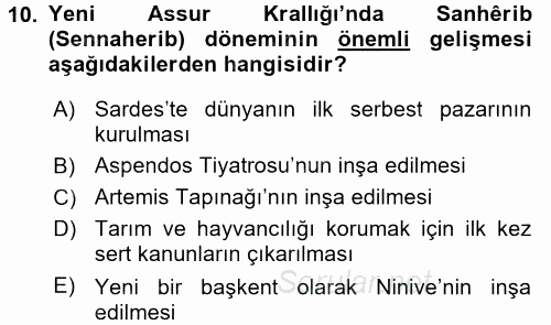 Eski Mezopotamya ve Mısır Tarihi 2015 - 2016 Dönem Sonu Sınavı 10.Soru