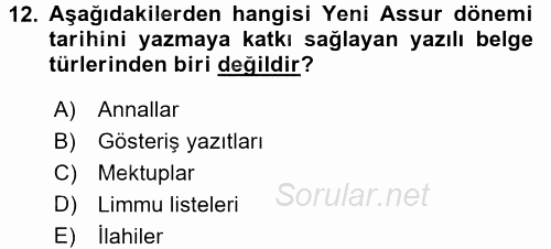 Eski Mezopotamya ve Mısır Tarihi 2015 - 2016 Dönem Sonu Sınavı 12.Soru