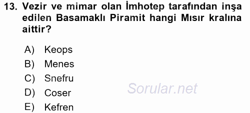 Eski Mezopotamya ve Mısır Tarihi 2015 - 2016 Dönem Sonu Sınavı 13.Soru