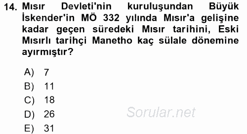 Eski Mezopotamya ve Mısır Tarihi 2015 - 2016 Dönem Sonu Sınavı 14.Soru