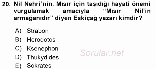 Eski Mezopotamya ve Mısır Tarihi 2015 - 2016 Dönem Sonu Sınavı 20.Soru