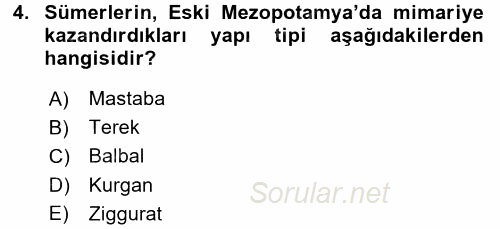 Eski Mezopotamya ve Mısır Tarihi 2015 - 2016 Dönem Sonu Sınavı 4.Soru