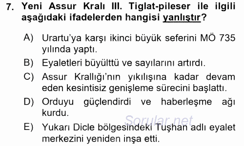 Eski Mezopotamya ve Mısır Tarihi 2015 - 2016 Dönem Sonu Sınavı 7.Soru