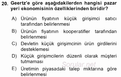 Ekonomi Sosyolojisi 2017 - 2018 Ara Sınavı 20.Soru