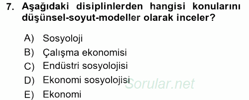 Ekonomi Sosyolojisi 2017 - 2018 Ara Sınavı 7.Soru