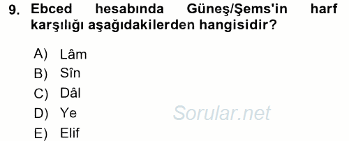 Eski Türk Edebiyatına Giriş: Söz Sanatları 2016 - 2017 Dönem Sonu Sınavı 9.Soru