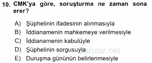 Ceza Muhakemesi Hukuku 2015 - 2016 Tek Ders Sınavı 10.Soru