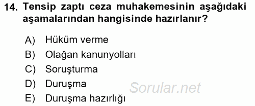 Ceza Muhakemesi Hukuku 2015 - 2016 Tek Ders Sınavı 14.Soru
