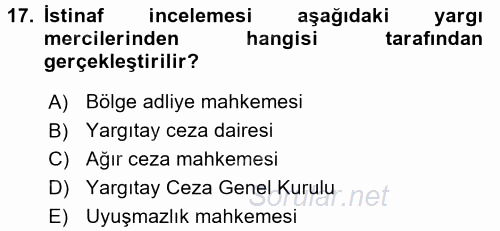 Ceza Muhakemesi Hukuku 2015 - 2016 Tek Ders Sınavı 17.Soru