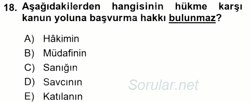 Ceza Muhakemesi Hukuku 2015 - 2016 Tek Ders Sınavı 18.Soru