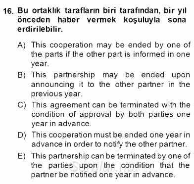 Çeviri (Türk/İng) 2014 - 2015 Ara Sınavı 16.Soru