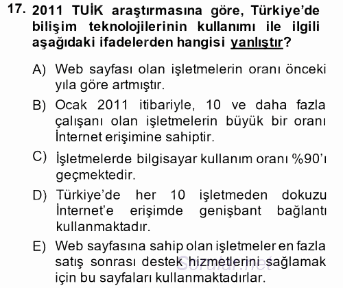 Hizmetler Ekonomisi 2013 - 2014 Dönem Sonu Sınavı 17.Soru